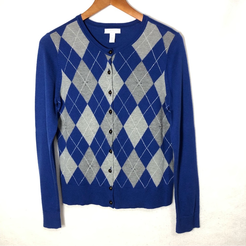 Charter Club Petite Argyle Cardigan Sweater Womens Size SP Preppy Academia